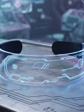 Blue LED Smart Visor Glasses - Futuristic Wearable Display